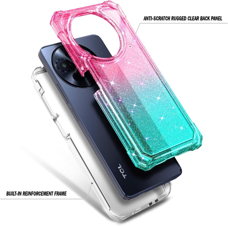 WDHD Designed for TCL 50 XL 5G & TCL 50 XL/60 XE NXTPAPER 5G Phone Case, Glitter Pink/Aqua | Full-Body Protective Shockproof Rugged Bumper Cover with Screen Protector, Raised Corners Drop Protection - Image 4
